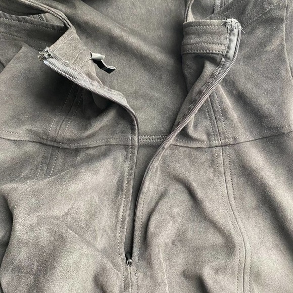 Express Womens Scalloped Mini Dress Small Black Suede-Like Cross Back Flare - Picture 7 of 9